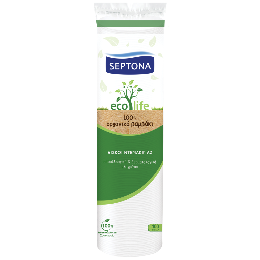 Septona Δίσκοι Ντεμακιγιάζ Eco Life Στρογγυλοί Με Ραμμένες Άκρες 100τεμ