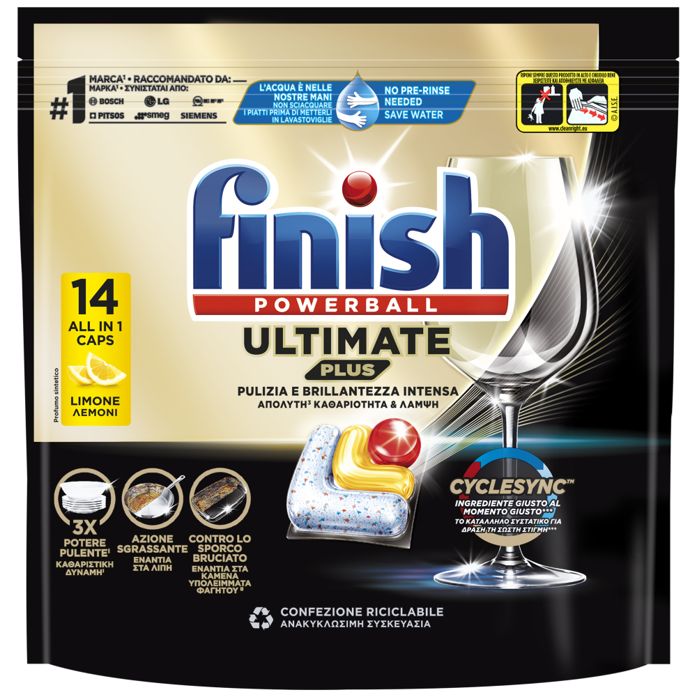 Finish Ultimate Plus Caps Πλυντηρίου Πιάτων Lemon 14τεμ
