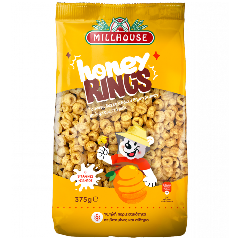 Millhouse Δημητριακά Honey Rings 375gr