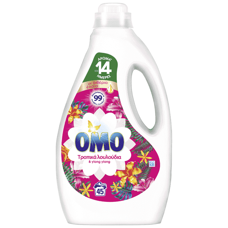 Omo Υγρό Απορρυπαντικό Πλυντηρίου Τροπικά Λουλούδια 45μεζ 2,25lt