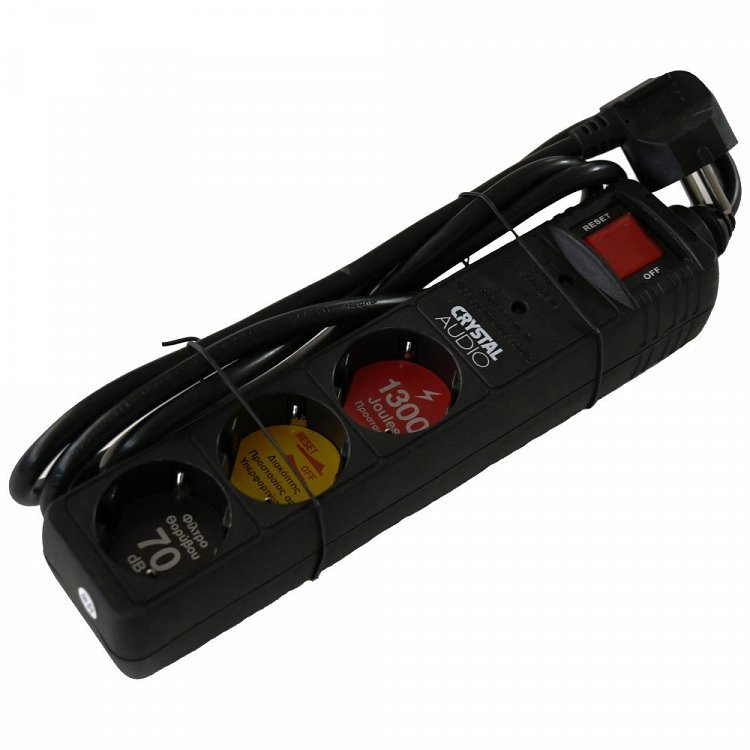 Crystal Πολύμπριζο Ασφαλείας 3Θέσεων Διακόπτης Μαύρο