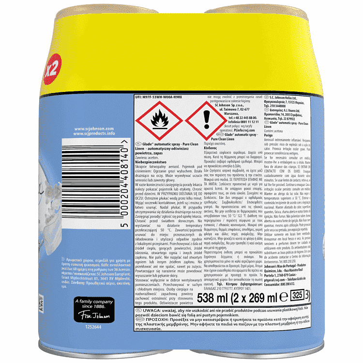 Glade Automatic Spray Διπλό + Ανταλλακτικό Pure Clean Linen 2x269ml