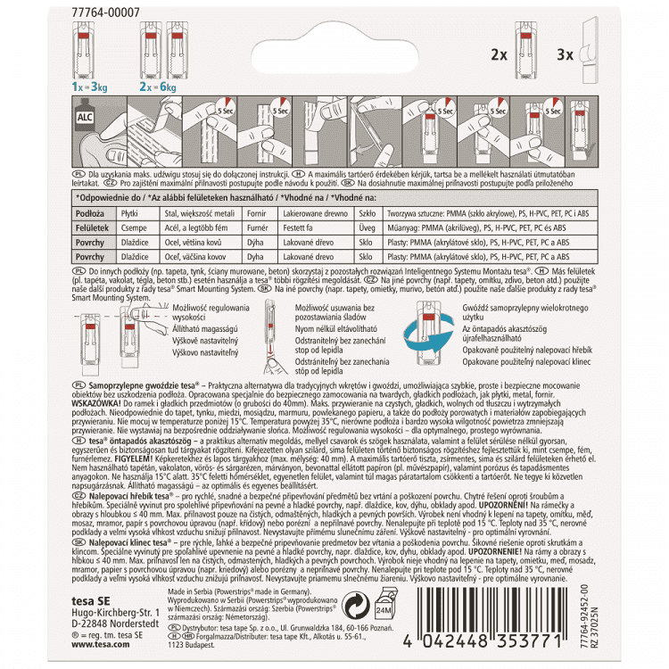 Tesa Άγκιστρο Ρυθμιζόμενο Καρφί Σε Πλακάκια Εως 3kg 2τεμ