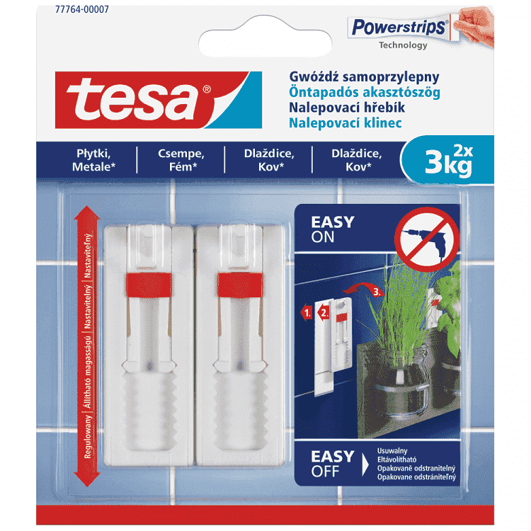 Tesa Άγκιστρο Ρυθμιζόμενο Καρφί Σε Πλακάκια Εως 3kg 2τεμ