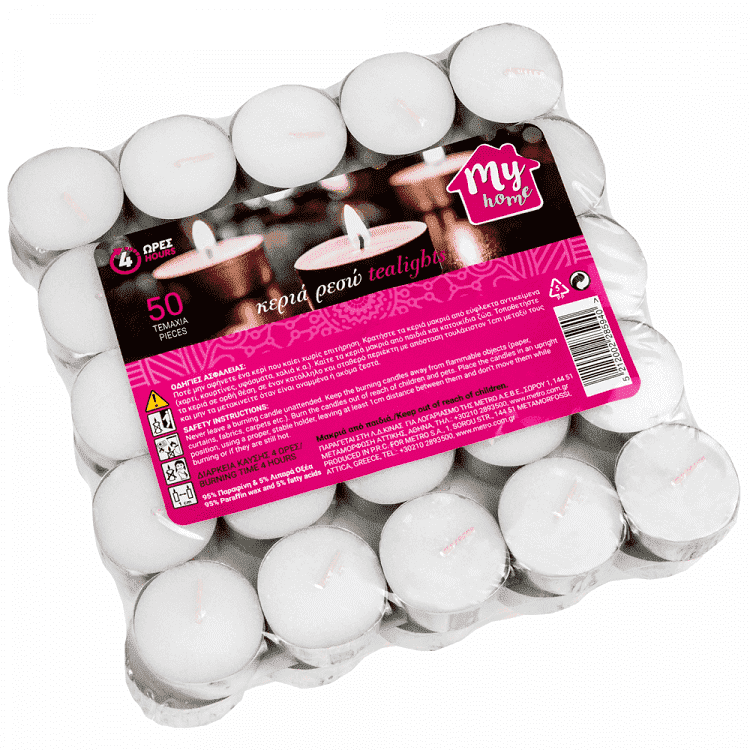 My Home Κεριά Ρεσώ Λευκά 4 Ωρών 50 τεμ