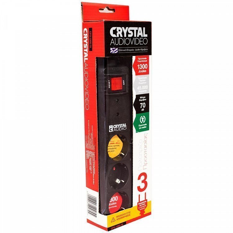 Crystal Πολύμπριζο Ασφαλείας 3Θέσεων Διακόπτης Μαύρο