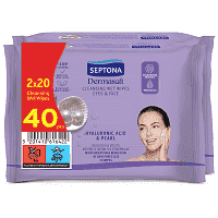 Septona Υγρά Μαντηλάκια Ντεμακιγιάζ Υαλουρονικό Οξύ 2x20τεμ