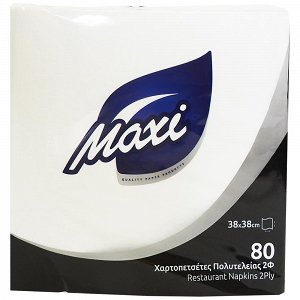 Maxi Χαρτοπετσέτες Πολυτελείας Λευκές 38cm x 38cm 80 Φύλλων 0,392kg