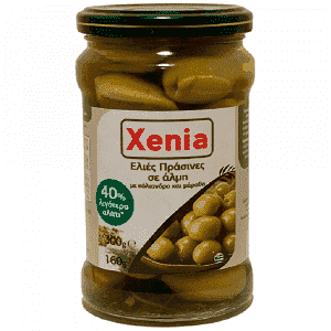Xenia Ελιές Πράσινες Ολόκληρες 40% λιγότερο Αλάτι 300 gr (Στραγ.Βάρος 160gr)